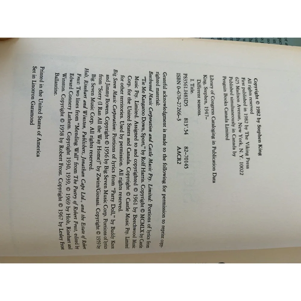 Stephen King‎ Different Seasons Hardcover W/ Dust Jacket First Edition 1982